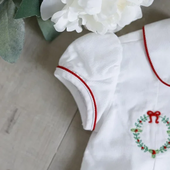 Girl's White Corduroy Bloomer Set Red and Green Embroidery Boutique NWT
